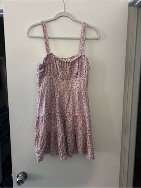 Pink Floral Mini Dress with Ruffled Bodice
